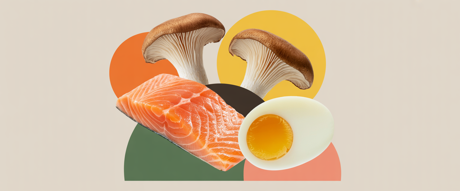 Egg yolks and whole eggs on a wooden table, highlighting their vitamin D and choline content for brain health.