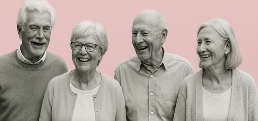 black and white photo of the elderly on pink background