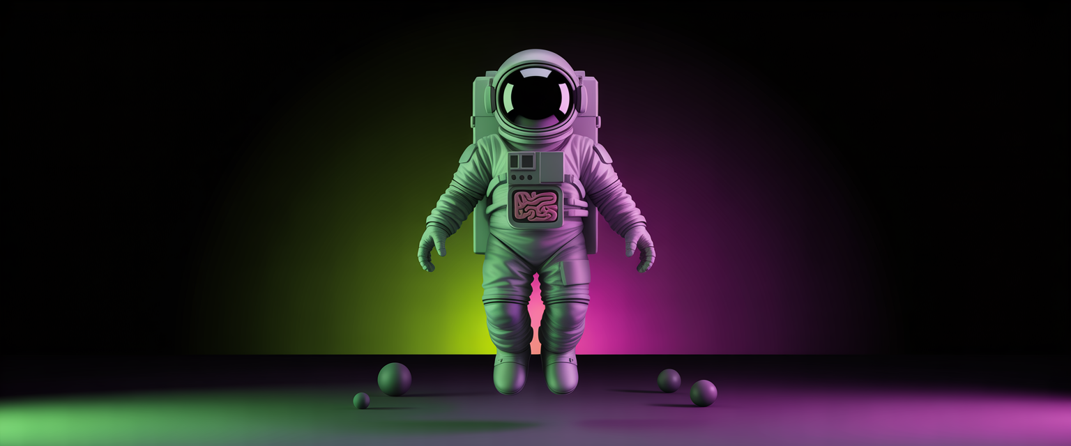 Astronaut floating in space, highlighting gut-brain microbe impacts on mental health during space missions.