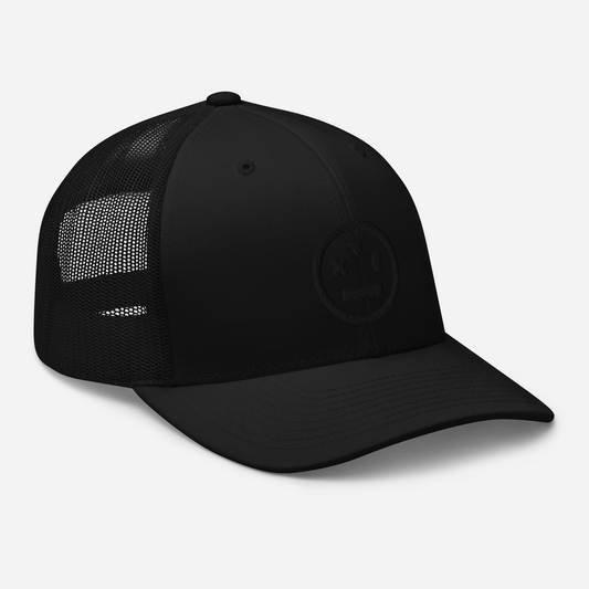 black on black stoned ape trucker hat