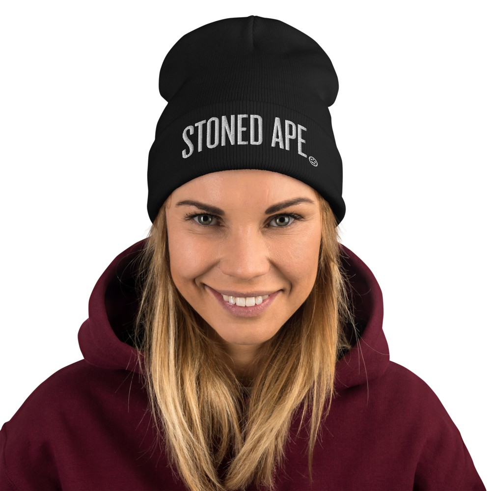 girl wearing black stoned ape beanie