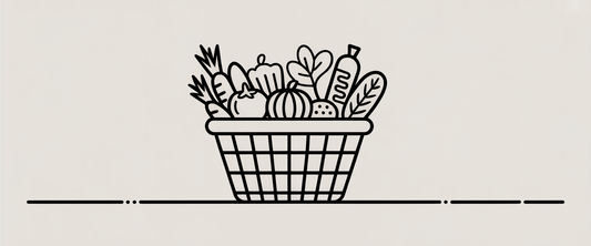 Older adult with thoughtful expression reflecting on food security and cognitive health, surrounded by groceries.