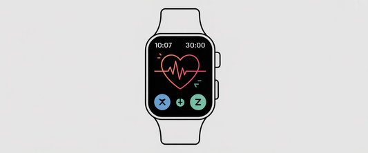 Smartwatch line art showing heart rate and sleep data, illustrating AI use in detecting mental health changes through wearables.