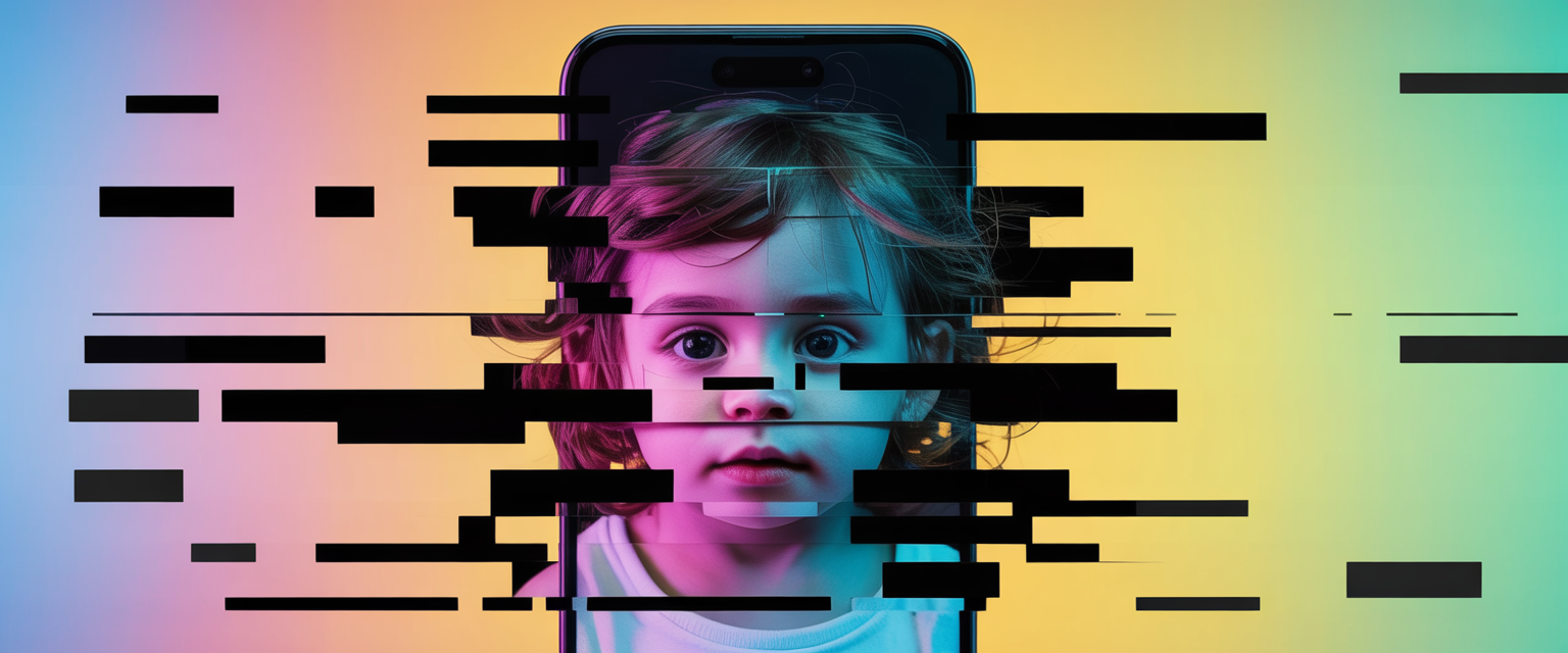 Child using a smartphone, absorbed and emotionally engaged, highlighting potential addictive use linked to mental health risks.
