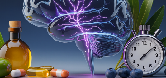 translucent purple brain next to clock