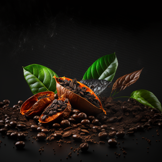 caffeine, coffee beans and leaves