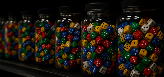 colorful dice in jars