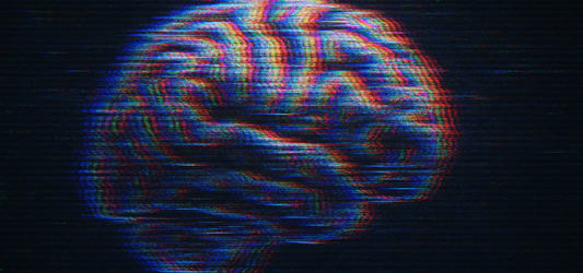 digitally distorted brain on black background