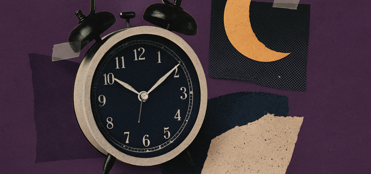 clock collage on purple background