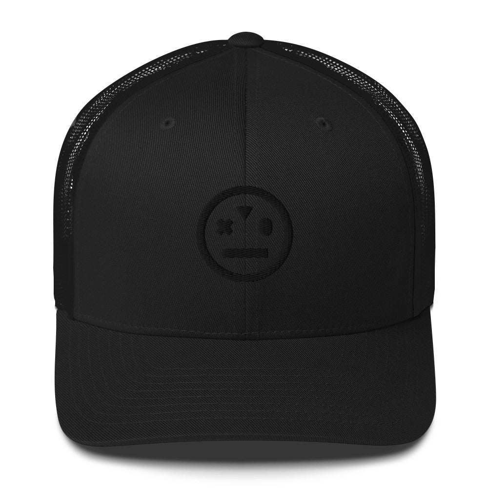 black on black stoned ape trucker hat